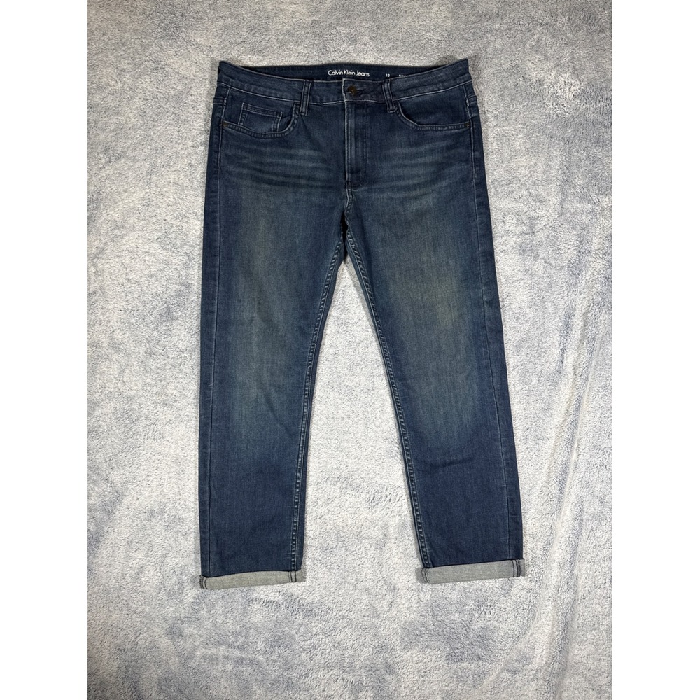 Calvin Klein Jeans Slim Boyfriend‎ Dark Wash Stretch Denim Blue Size 12
